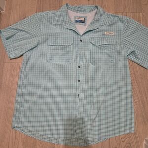 Magellan Outdoors Men's Aqua and Green Checkered Button Down Shirt